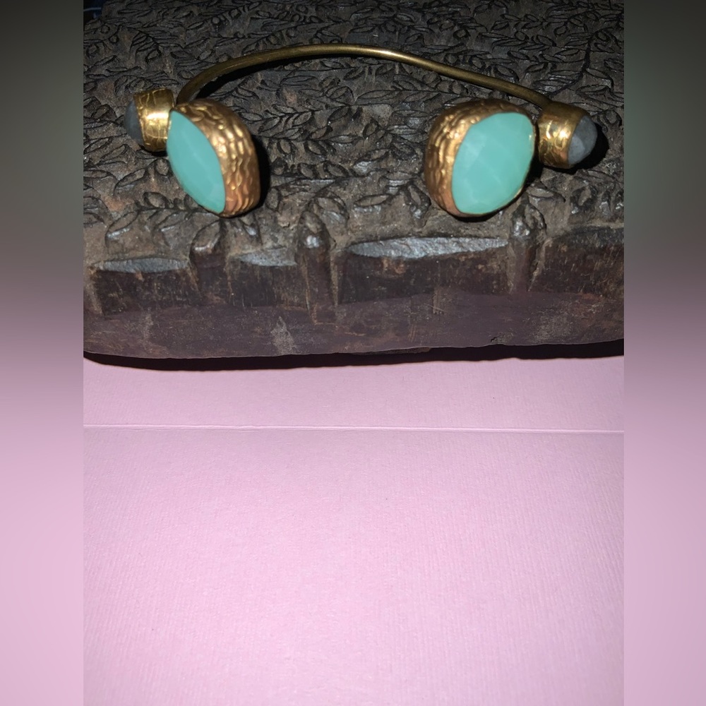 CUFF BRACELET Four Stones Brass Marked Turkey